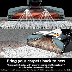 Shark CarpetXpert Изправена дълбоко почистваща машина за килими с ръчен премахвач на петна, 355 мл почистващ препарат, премахване на мръсотия и замърсявания, машина за измиване на килими, шистово зелено, EX151