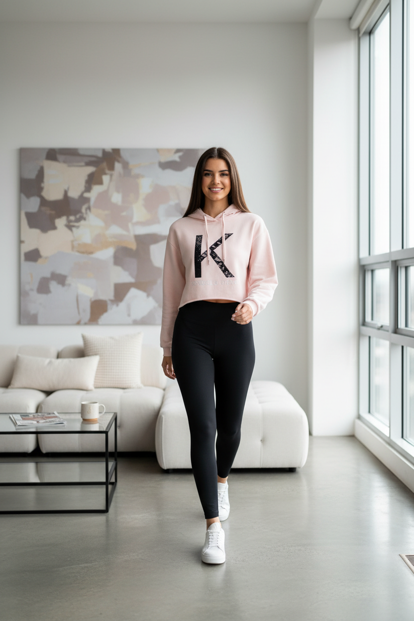 KENDALL & KYLIE Cropped Loose Hoody Sweatshirt Soft Pink – Lifestyle