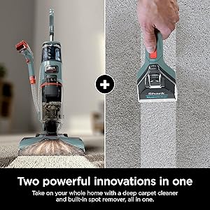 Shark CarpetXpert Изправена дълбоко почистваща машина за килими с ръчен премахвач на петна, 355 мл почистващ препарат, премахване на мръсотия и замърсявания, машина за измиване на килими, шистово зелено, EX151