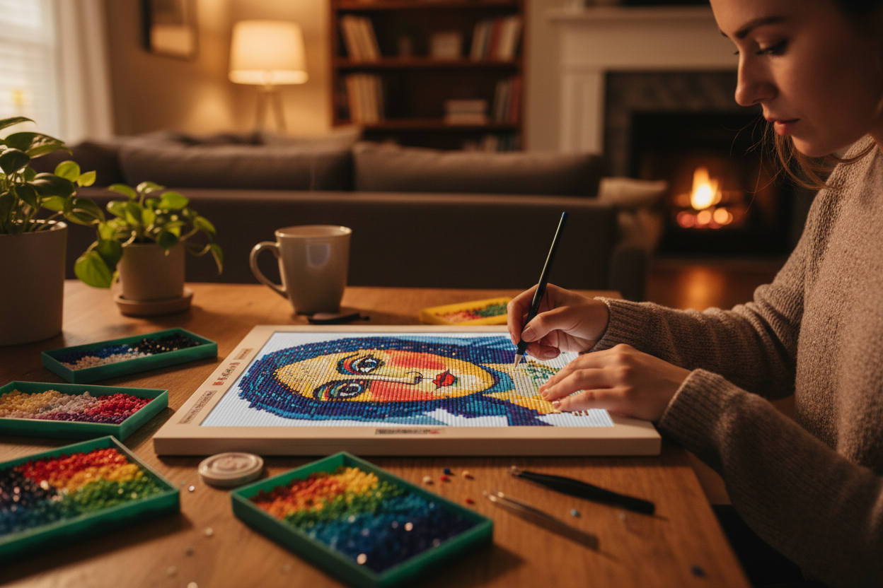 Woman Doing Diamond Painting